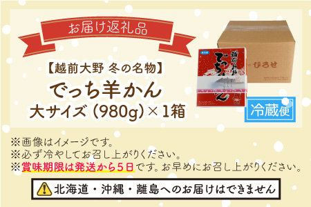 福井県大野市 冬の名物 でっち羊かん (お菓子のひろせ 水ようかん) 大サイズ(約980g)×1箱