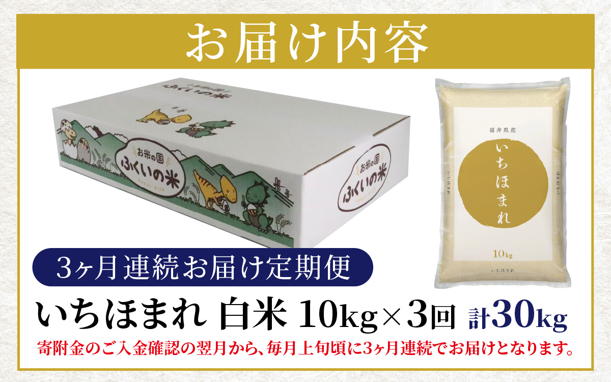 【3ヶ月定期便】【令和7年産 新米】福井県産 いちほまれ（白米）10kg×3回　計30kg