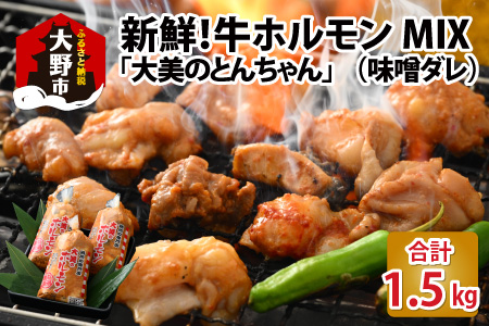 大美のとんちゃん（ミックス）牛ホルモン ミックス 味噌ダレ 1.5kg（500g×3パック）