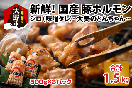 大美のとんちゃん（白）豚ホルモン シロ 味噌ダレ 1.5kg（500g×3パック）