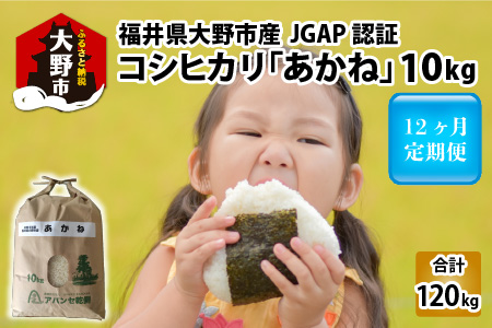 【令和5年産】【12ヶ月定期便】福井県大野市産 JGAP認証 コシヒカリ「あかね」10kg [K-007001]