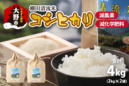 【令和7年産 新米】名水の里 越前大野の棚田清流米コシヒカリ 2kg×2袋 減農薬 減化学肥料[A-011013]