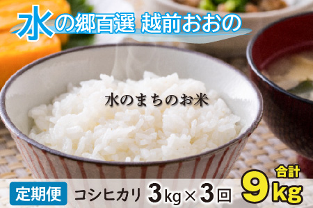 【令和7年産 新米】【3ヶ月定期便】こしひかり 3kg×3回 計9kg【白米】「エコファーマー米」水のまちのお米 [A-003002]