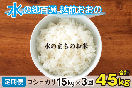 【令和5年産】【3ヶ月定期便】こしひかり 15kg×3回 計45kg（白米）「エコファーマー米」－水のまちのお米－[F-003002]