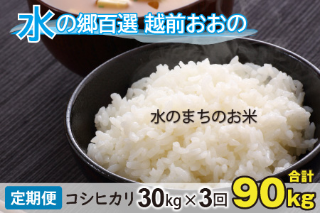 【令和5年産】【3ヶ月定期便】こしひかり 30kg×3回 計90kg（白米）「エコファーマー米」－水のまちのお米－[J-003003]