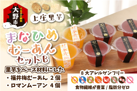 【アレルギー対応スイーツ】まなひめむーあんＢ 6個 詰合せ【里芋ベースのゼリー風スイーツ】(石川県の高級ぶどうルビーロマンと三年熟成の福井梅を丸ごと使用)【グルテンフリー】[A-031007]