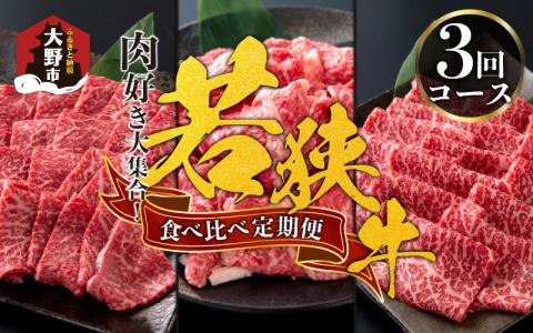 【肉の定期便×3回コース】肉好き大集合！若狭牛 食べ比べ 定期便！【福井のブランド牛肉】【4等級以上】[E-054003]