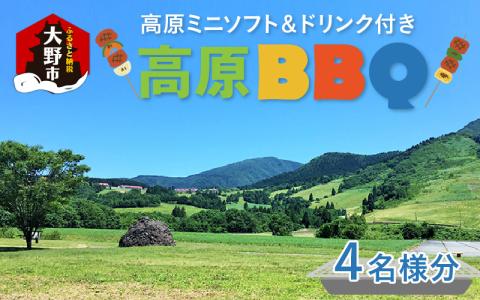 高原BBQ＋高原ミニソフト＆ドリンク付き 4名様分【準備・炭起こし・片付け込み】【利用可能期間 5月上旬～10月末】[E-027001]