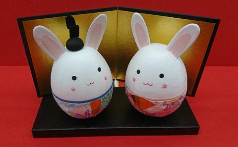 越前和紙 うさぎのおひなさま＆越前焼 天空の城湯のみ