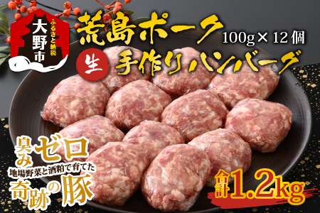 【福井のブランド豚肉】荒島ポーク 手作りハンバーグ100g×12個（計1.2kg）[A-054009]