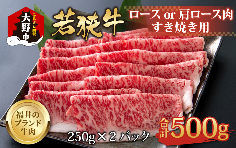 【福井のブランド牛肉】若狭牛ロースor肩ロース肉 すき焼き用  500g(250g×2パック)【4等級以上】[C-054003]