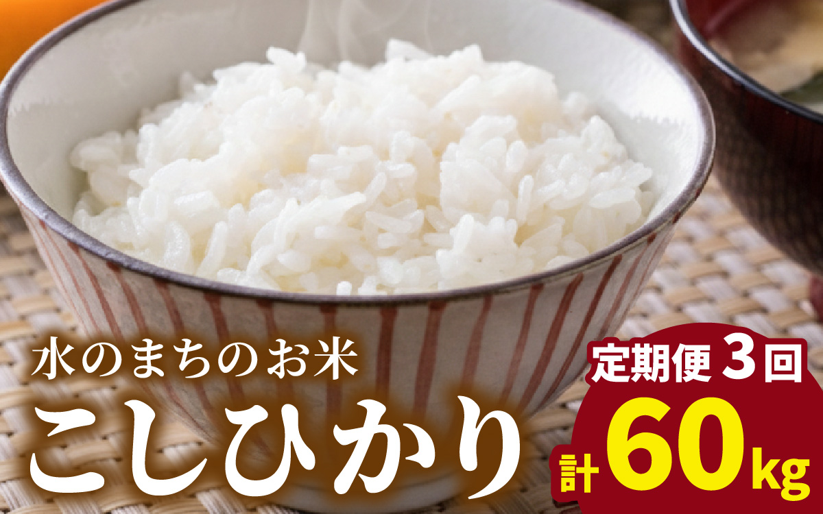 【令和7年産】【3ヶ月定期便】こしひかり 20kg×3回 計60kg（白米）「エコファーマー米」－水のまちのお米－[M-003002]
