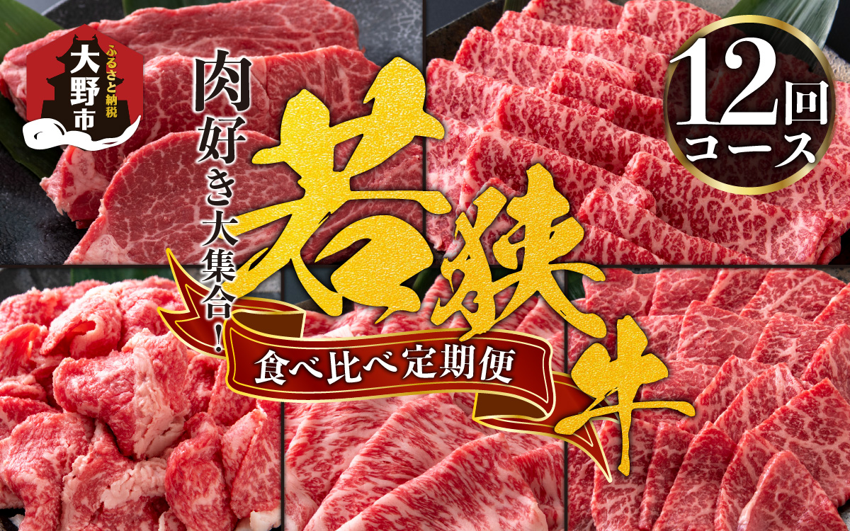 【肉の定期便×12回コース】肉好き大集合！若狭牛食べ比べ 定期便！【福井のブランド牛肉】【4等級以上】[O-054001]