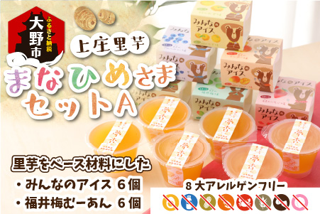 [アレルギー対応スイーツ]まなひめさまセットA(里芋ベースのゼリー風スイーツ&アレルギー特定原材料8品目不使用のアイス)[グルテンフリー][A-031005]食物繊維 体に優しい 脂肪分ゼロ 上庄里芋