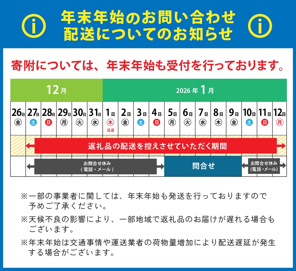 年末年始の配送に関するお知らせ