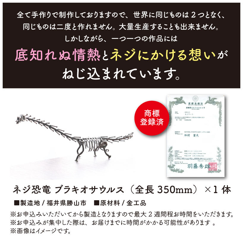 オールステンレスネジ恐竜　ブラキオサウルス(全長350mm) [A-025002]