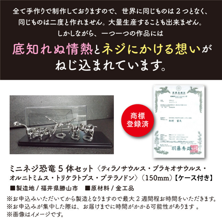 オールステンレスネジ恐竜　ミニネジ恐竜５体セット（ケース付き）[A-025004]