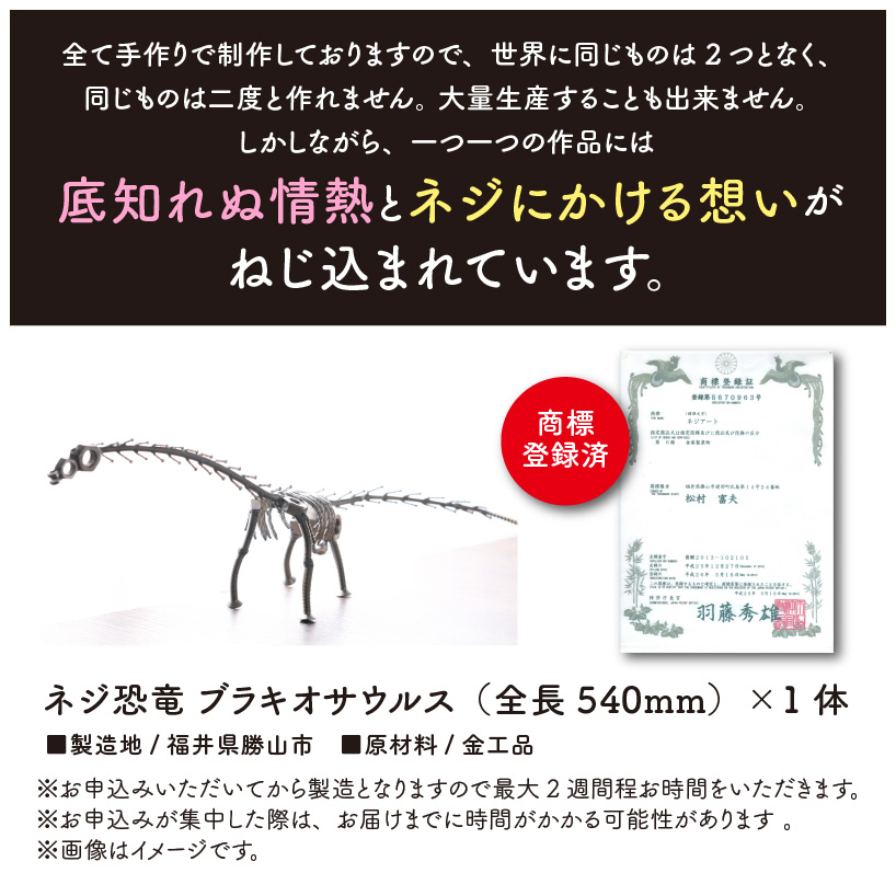 オールステンレスネジ恐竜　ブラキオサウルス(全長540mm) [A-025006]