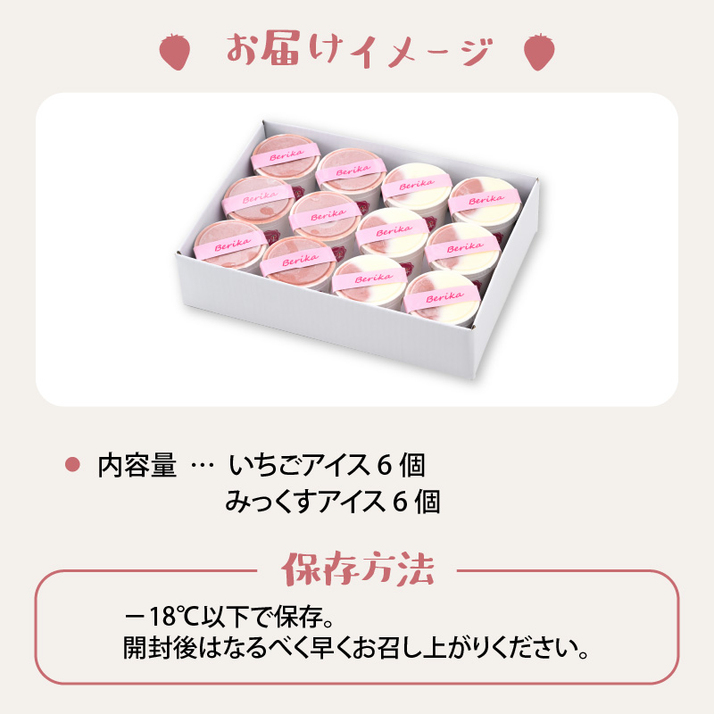 自家製カップアイス2種セット（いちご 6個 & みっくす 6個） [A-045002]