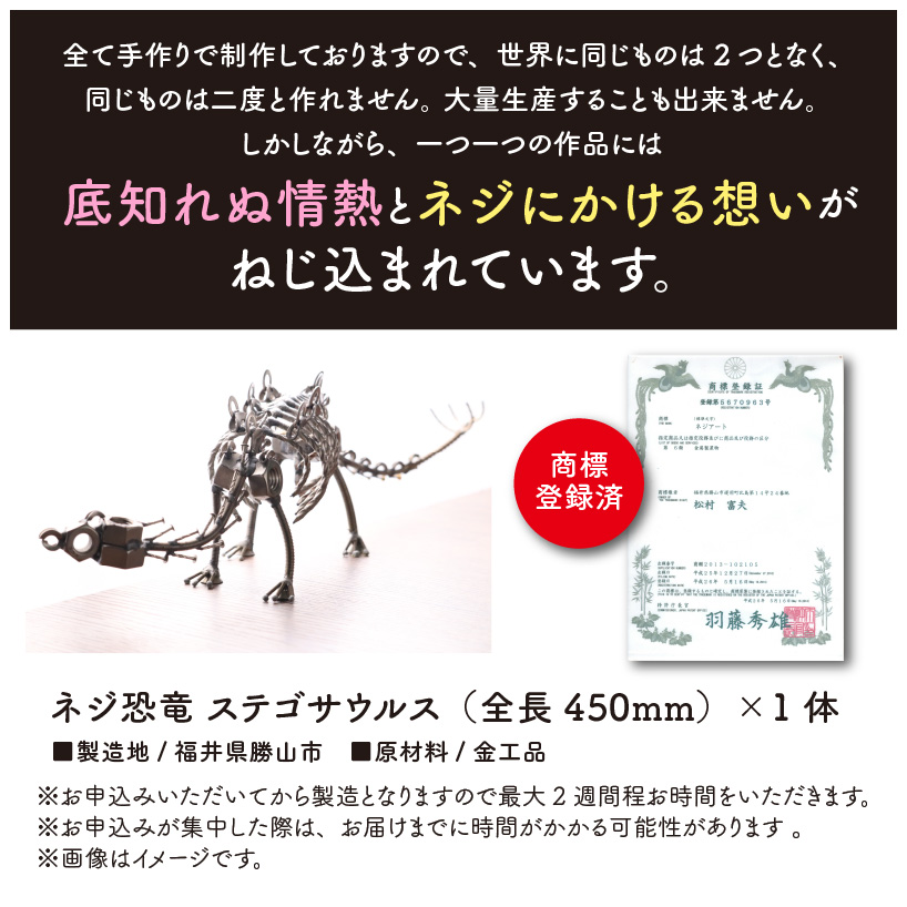 オールステンレスネジ恐竜　ステゴサウルス(全長450mm) [C-025003]