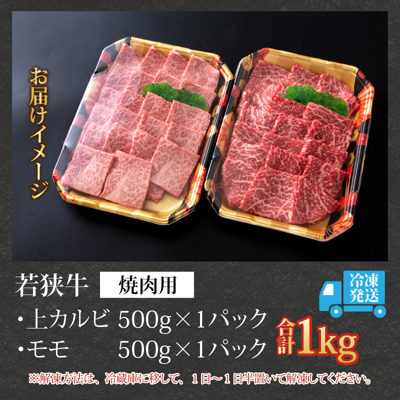 【福井のブランド牛肉】若狭牛 焼肉食べ比べセット 1kg（上カルビ500g×1パック、モモ500g×1パック） [E-058002]