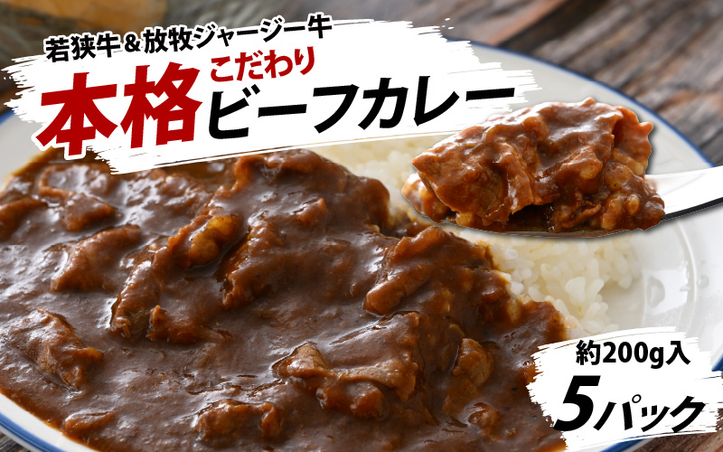 若狭牛＆放牧ジャージー牛 本格こだわりビーフカレー 5パック（200g/1パック） 計1kg [A-054006]