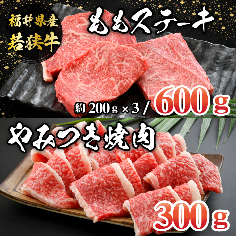 福井県産若狭牛ステーキ(モモ肉)約200g×3枚&やみつき焼肉300gセット [B-012008]