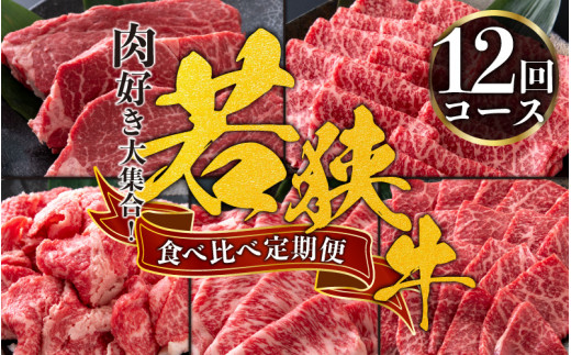【肉の定期便×12回コース】肉好き大集合！若狭牛 食べ比べ 定期便！【福井のブランド牛肉】【4等級以上】 [O-058002]