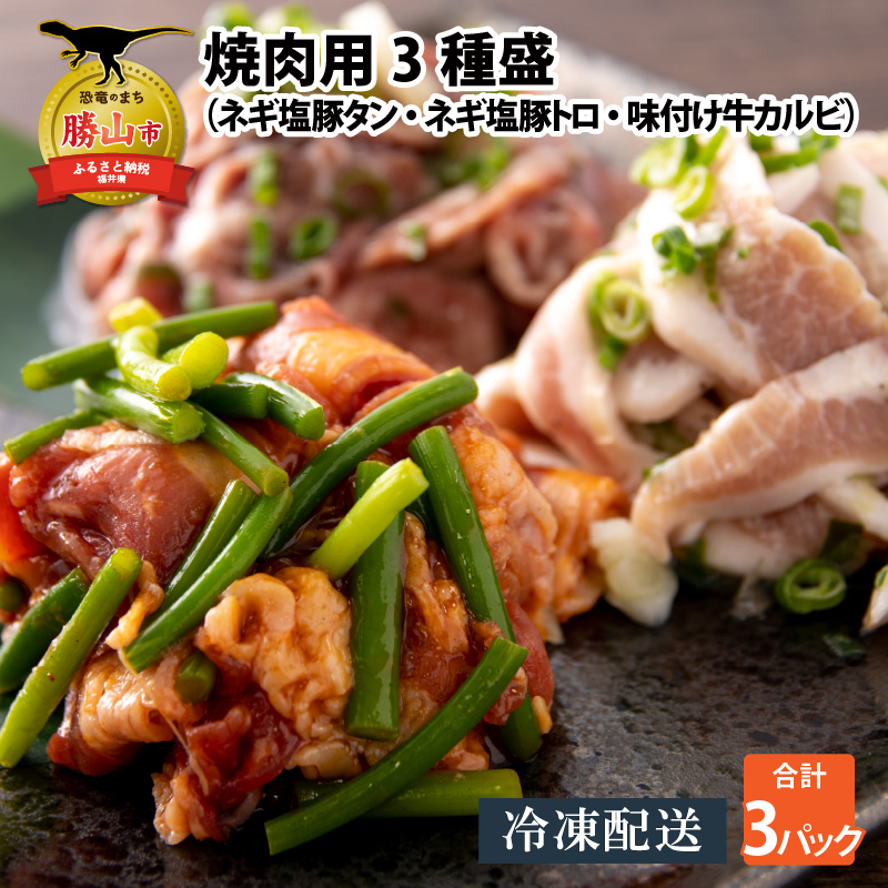 焼肉用3種盛（ネギ塩豚トロ 400g・ネギ塩豚タン 400g・味付け牛カルビ 350g）×1セット [A-037016]