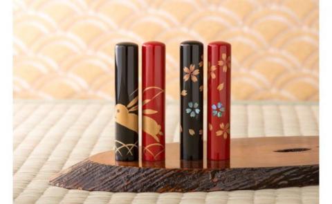 彫り士と蒔絵士の技術の融合『蒔絵印鑑12mm（うさぎ・さくら）』 黒色 うさぎ