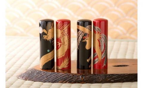 彫り士と蒔絵士の技術の融合『蒔絵印鑑18mm（鳳凰・昇龍）』 朱色　昇龍