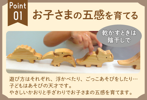 おふろであそぼう～がおがお恐竜たち～福井県産ひのきの木のおもちゃ がおがお恐竜たち
