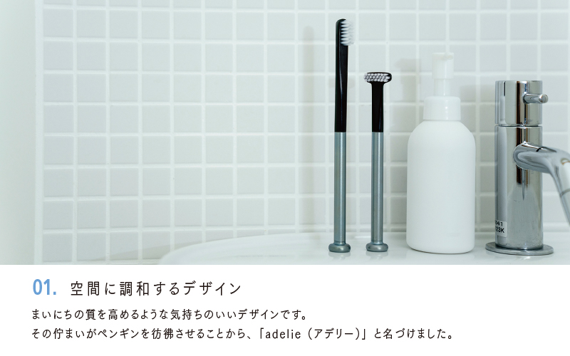 adelie 歯ブラシセット (ハンドル1本＋替え歯ブラシ1個)　チタンシルバー チタンシルバー