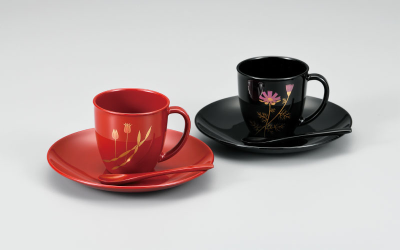 越前漆器　チューリップ珈琲カップ ＆ソーサ チューリップ