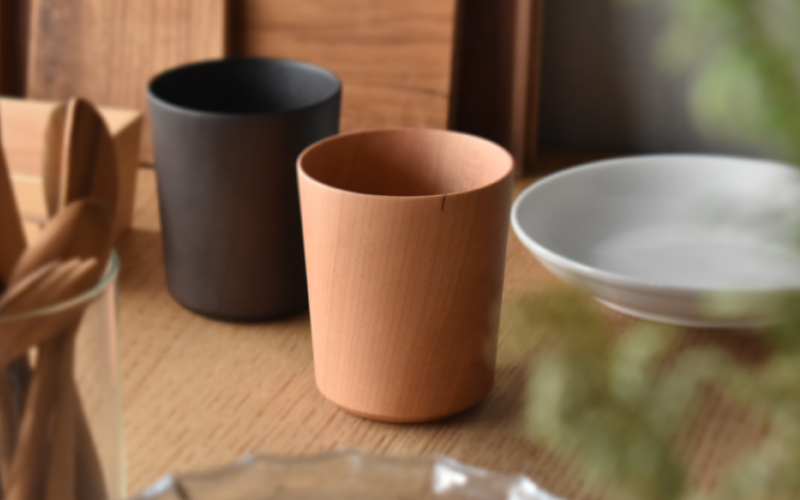 【Hacoa】食卓に温もりを添える天然木チェリーのコップ「Wooden Cup」 チェリー