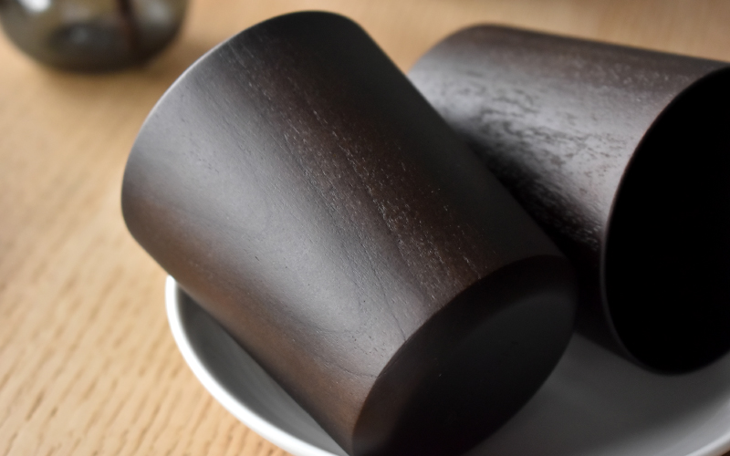 【Hacoa】食卓に温もりを添える天然木チェリーのコップ ダークブラウン「Wooden Cup」 ダークブラウン
