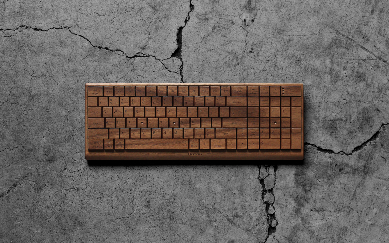 【Hacoa】無機質なパソコン周りに温もりをプラスする木製キーボード ウォールナット「Full Ki-Board Wireless」 ウォールナット