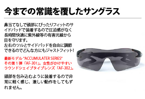 鼻パッドのない「エアフライ」＊男女兼用　AF-301モデル　ブラック　偏光レンズ装着版 ブラック