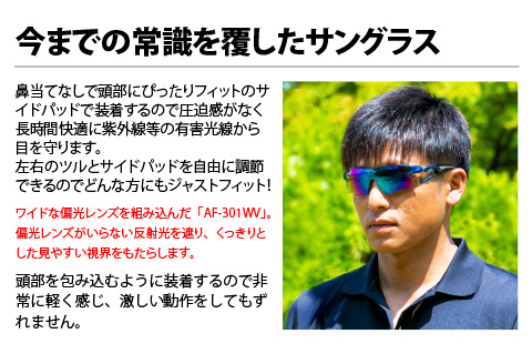 鼻パッドのない「エアフライ」＊ワイドビュータイプ　AF-301WVモデル　ブルー　偏光レンズ装着版 ブルー