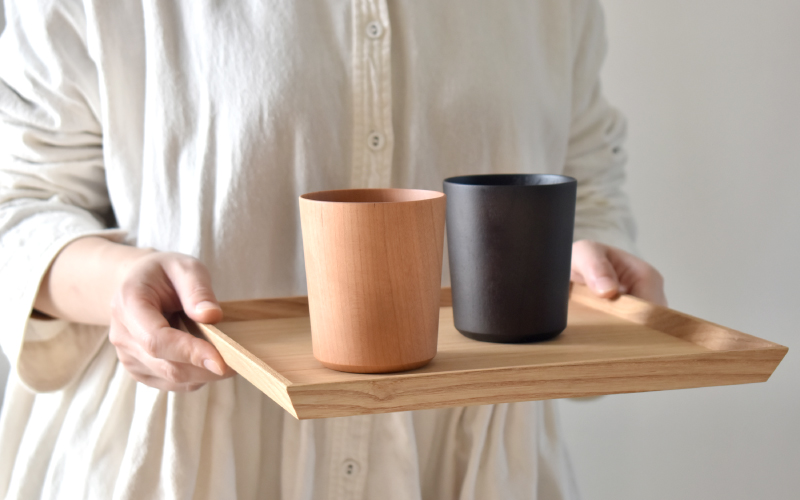 【Hacoa】食卓に温もりを添える天然木チェリーのコップ ダークブラウン「Wooden Cup」 ダークブラウン