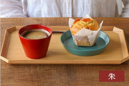 越前硬漆　水月器　朱 朱