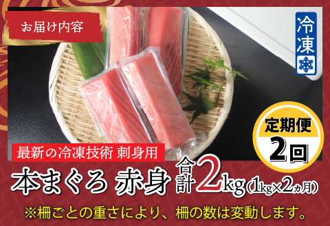 【定期便】【2ヶ月連続お届け】 刺身用！本マグロ 赤身（柵どり）1kg × 2回【最新の冷凍技術】
