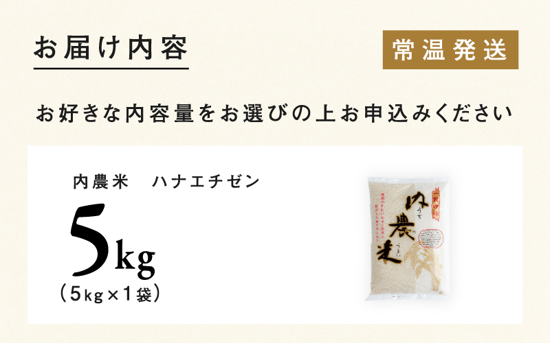 【令和7年産】福井県産 内農米 ハナエチゼン 5kg  内農米 ハナエチゼン 5kg