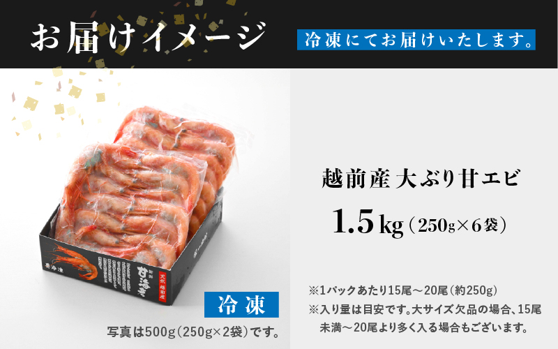 【選べる容量！】【小分け】越前産冷凍甘えび大サイズ 約250g × 6パック 合計約1.5kg  1.5kg（約250g × 6パック）