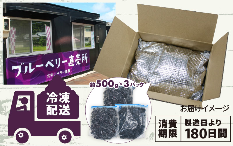 【訳あり】令和7年産〈冷凍〉手摘み有機ブルーベリー1.5kg（500g × 3パック） 1.5kg（500g × 3パック）