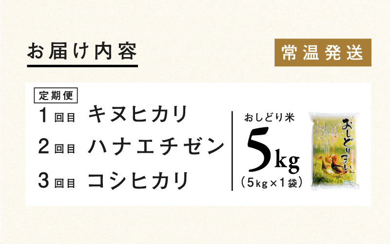 【令和7年産新米！】【3ヶ月連続お届け】令和7年産 おしどり米 3種類食べ比べ定期便 5kg × 3回 計15kg