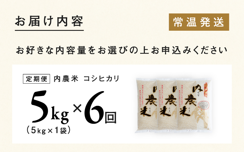 【令和7年産】【6ヶ月連続お届け】内農米コシヒカリ定期便 5kg × 6回 計30kg 【定期便】 内農米コシヒカリ 5kg × 6回