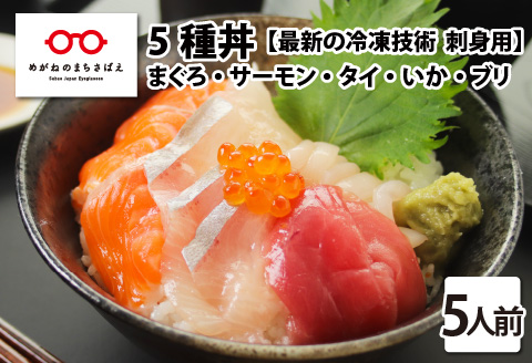【刺身用】海鮮丼の具5種盛り（マグロ・サーモン・タイ・イカ・ブリ）60g（タレ付）× 5人前【最新の冷凍技術】