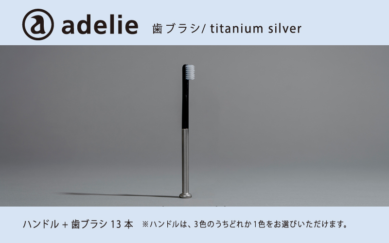 adelie 歯ブラシセット (ハンドル1本＋替え歯ブラシ13個)　チタンシルバー チタンシルバー