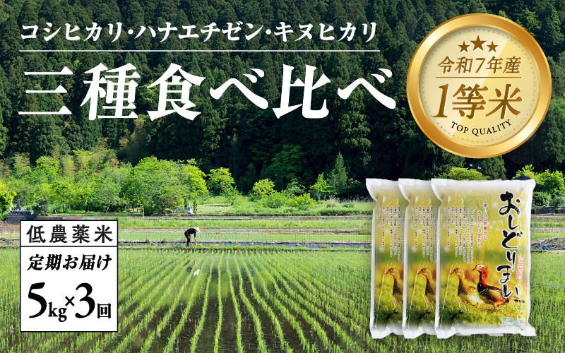 【令和7年産新米！】【3ヶ月連続お届け】令和7年産 おしどり米 3種類食べ比べ定期便 5kg × 3回 計15kg